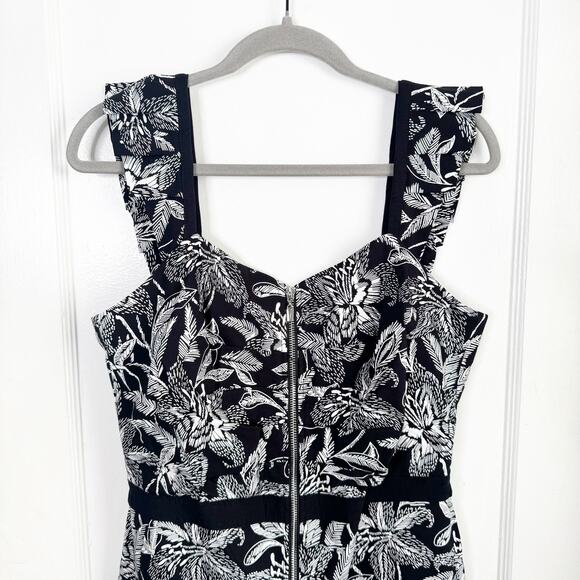 Joseph Ribkoff Zip Front Black White Floral Shift Bodycon Ruffle Dress NEW 10 - Picture 4 of 16